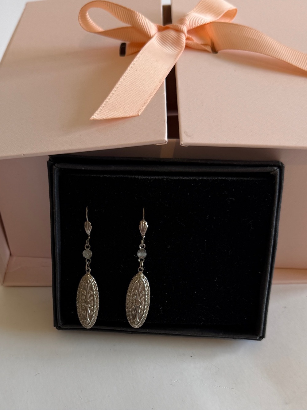 1985 Limited Express Vintage-Style Silver Drop Earrings with Filigree Detail